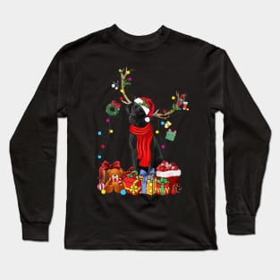 Black Labrador Reindeer Xmas Lights Merry Christmas Long Sleeve T-Shirt